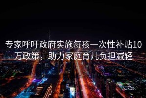 专家呼吁政府实施每孩一次性补贴10万政策，助力家庭育儿负担减轻