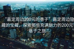 “嘉定周边200元的巷子”嘉定周边隐藏的宝藏，探索那些充满魅力的200元巷子之旅