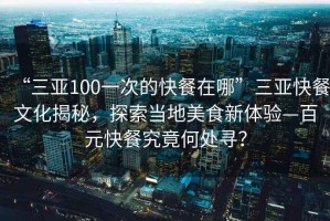 “三亚100一次的快餐在哪”三亚快餐文化揭秘，探索当地美食新体验—百元快餐究竟何处寻？